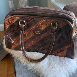 Oleg Cassini snake lizard skin leather bag